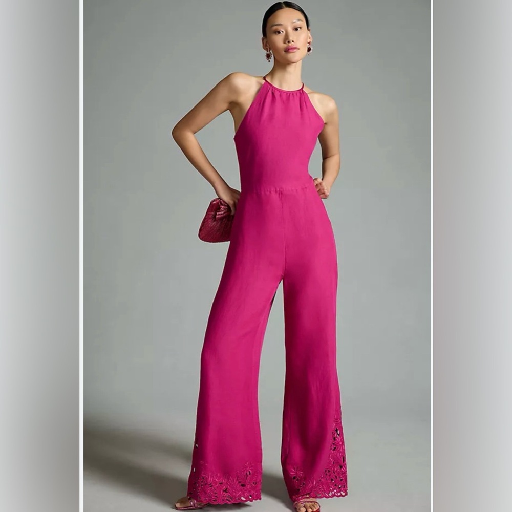 By Anthropologie Cutwork Linen Jumpsuit NEW